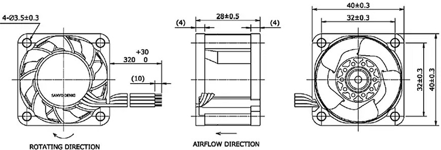 Mechanical Drawing - Sanyo Denki San Ace 40 9HVA High Static Pressure DC Fans